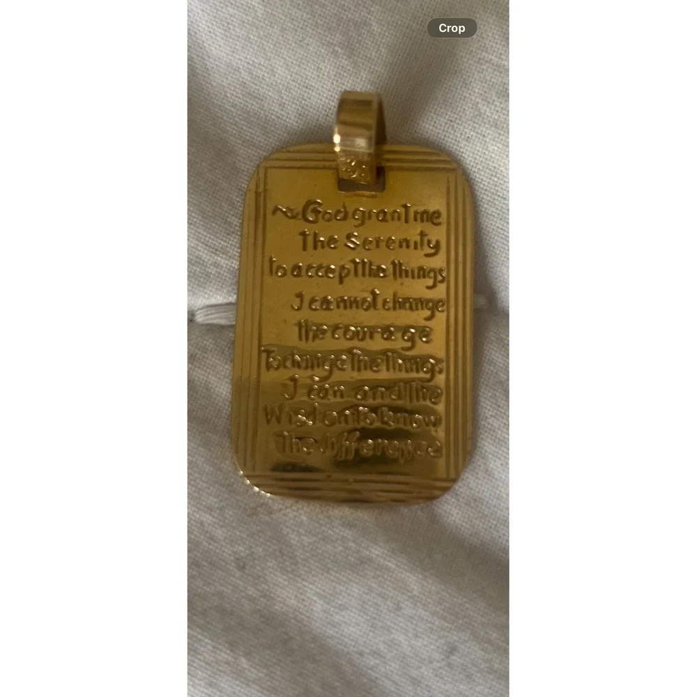 14k Solid Gold Pendant Serenity Prayer Double Sided  English & Spanish 4.6 grams